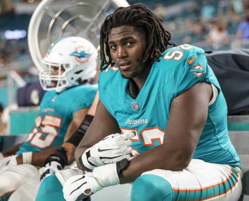 Patrick Paul during his preseason debut against the Atlanta Falcons