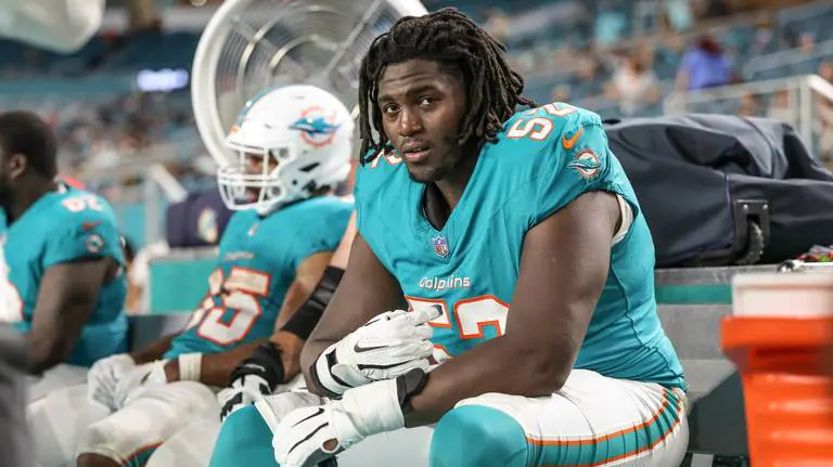 Patrick Paul during his preseason debut against the Atlanta Falcons