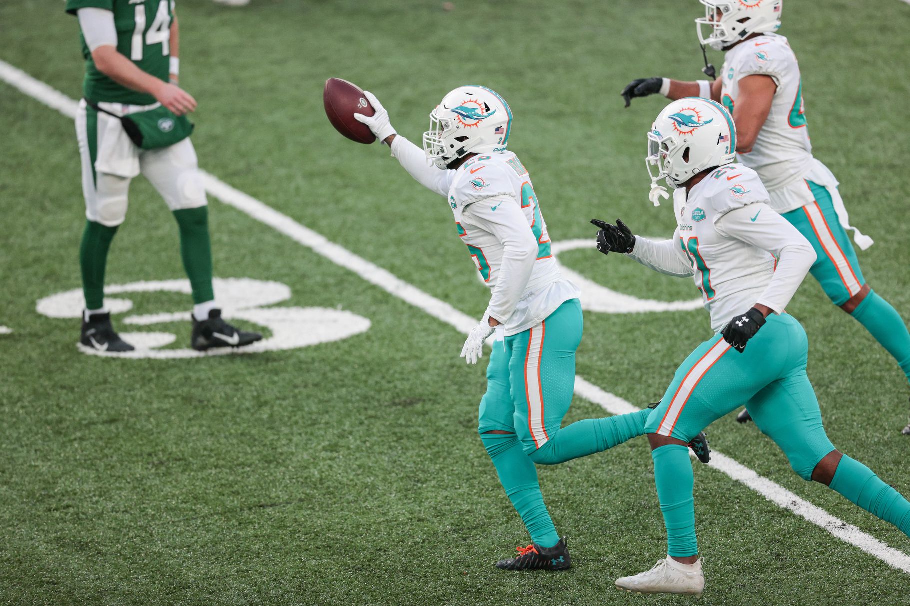 Miami Dolphins quarterback Reid Sinnett (4) prepares to throw the ball on  the field before the start of an NFL football game against the Indianapolis  Colts, Sunday, Oct. 3, 2021, in Miami