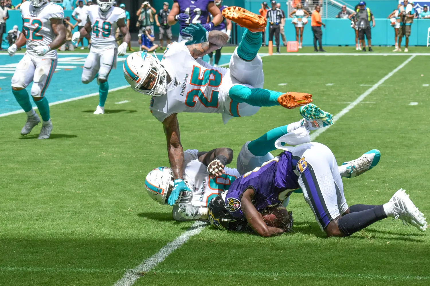 Xavien Howard and the Dolphins fell hard against the Ravens. (Tony Capobianco for Five Reasons Sports)