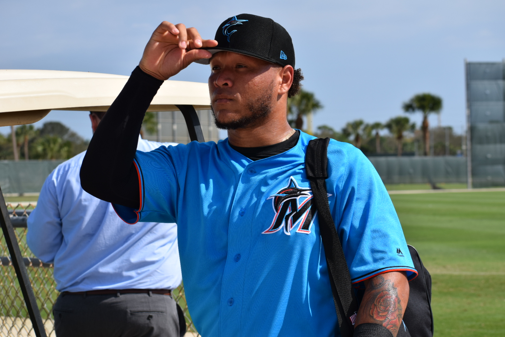 Lionel Messi receives Victor Mesa Jr. Marlins jersey