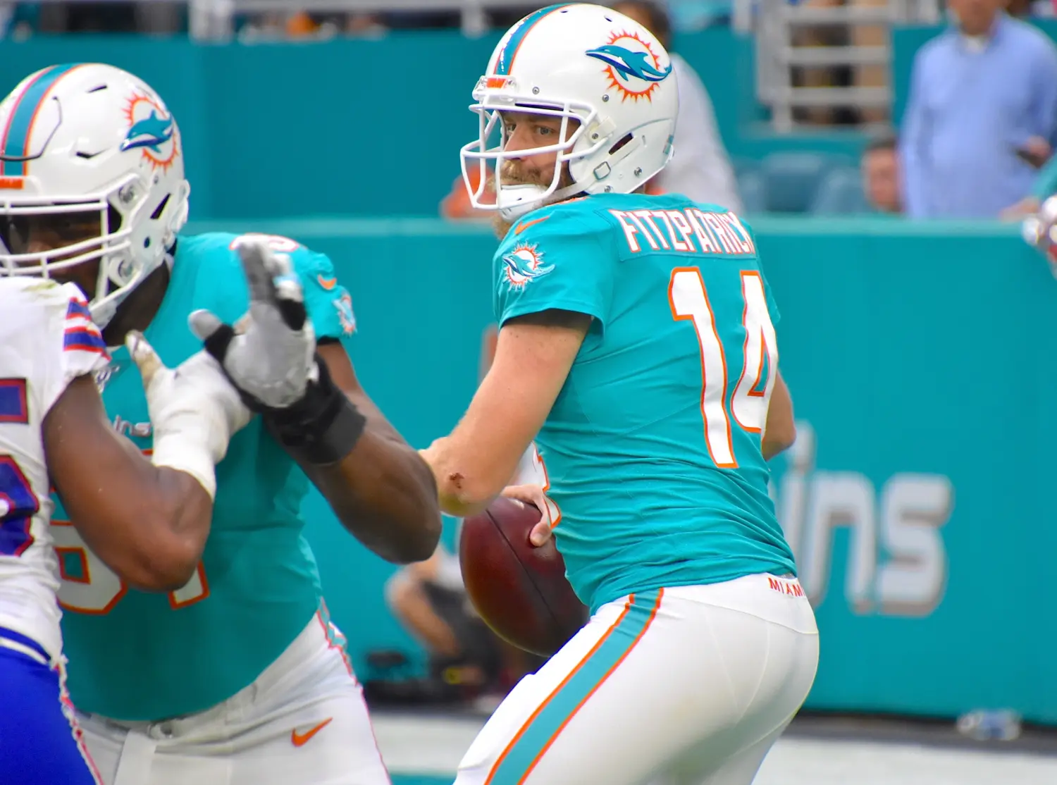 Ryan Fitzpatrick is a worthy role model for Tua Tagovailoa as Dolphins quarterback. (Tony Cappobiano)