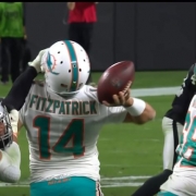 Ryan Fitzpatrick somehow gets off the pass to set up the winning field goal against the Raiders.